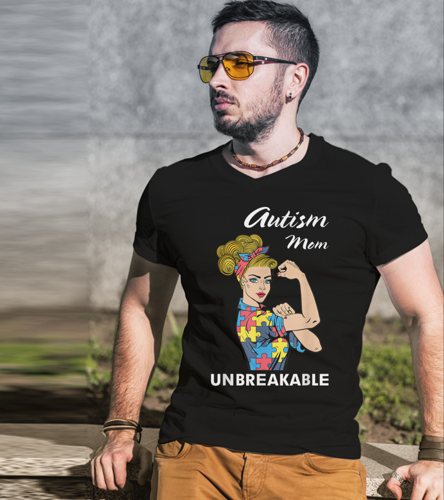 Autism Mom Unbreakable Puzzle Piece Strong Women Empowerment T-Shirt