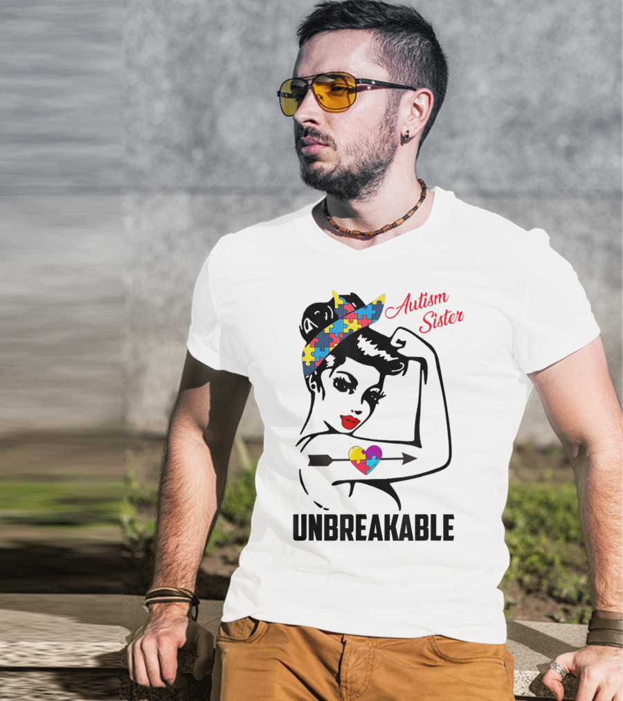 Autism Sister Unbreakable Heart Puzzle Support T-Shirt