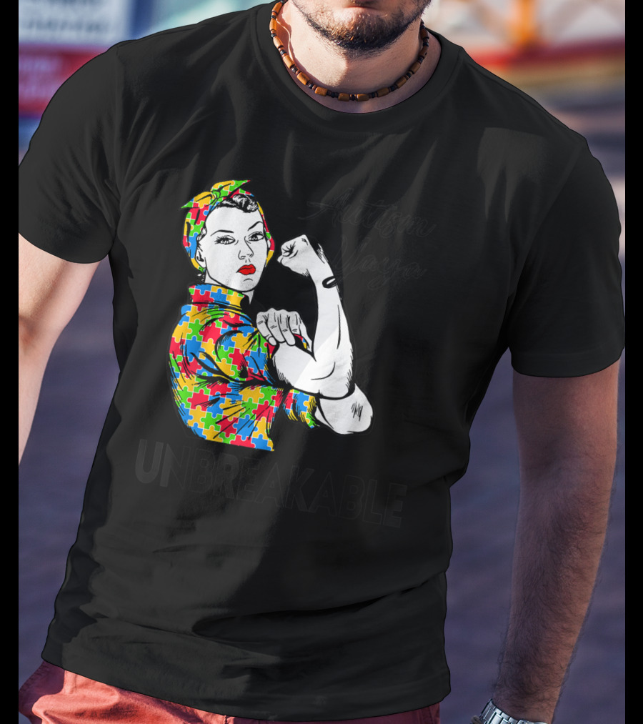 Autism Yaya Unbreakable Autism Awareness Puzzle Pattern Iconic Pose T-Shirt