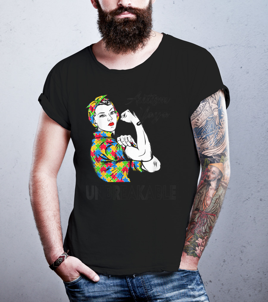 Autism Yaya Unbreakable Autism Awareness Puzzle Pattern Iconic Pose T-Shirt