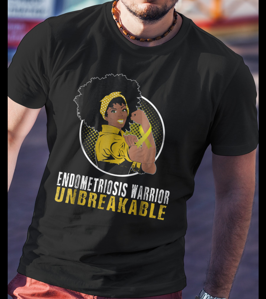 Endometriosis Warrior Unbreakable Afro Woman Yellow Bandana T-Shirt
