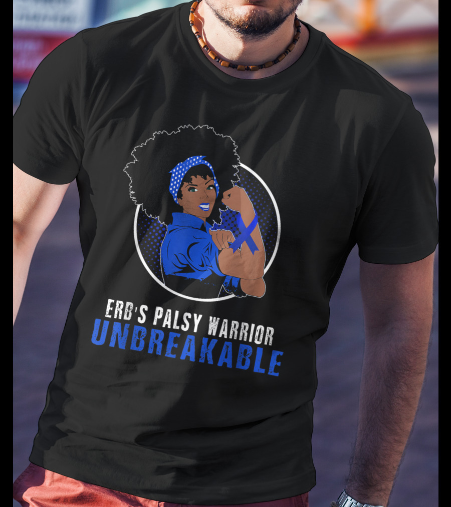 Erb's Palsy Warrior Unbreakable Black Girl Blue T-Shirt