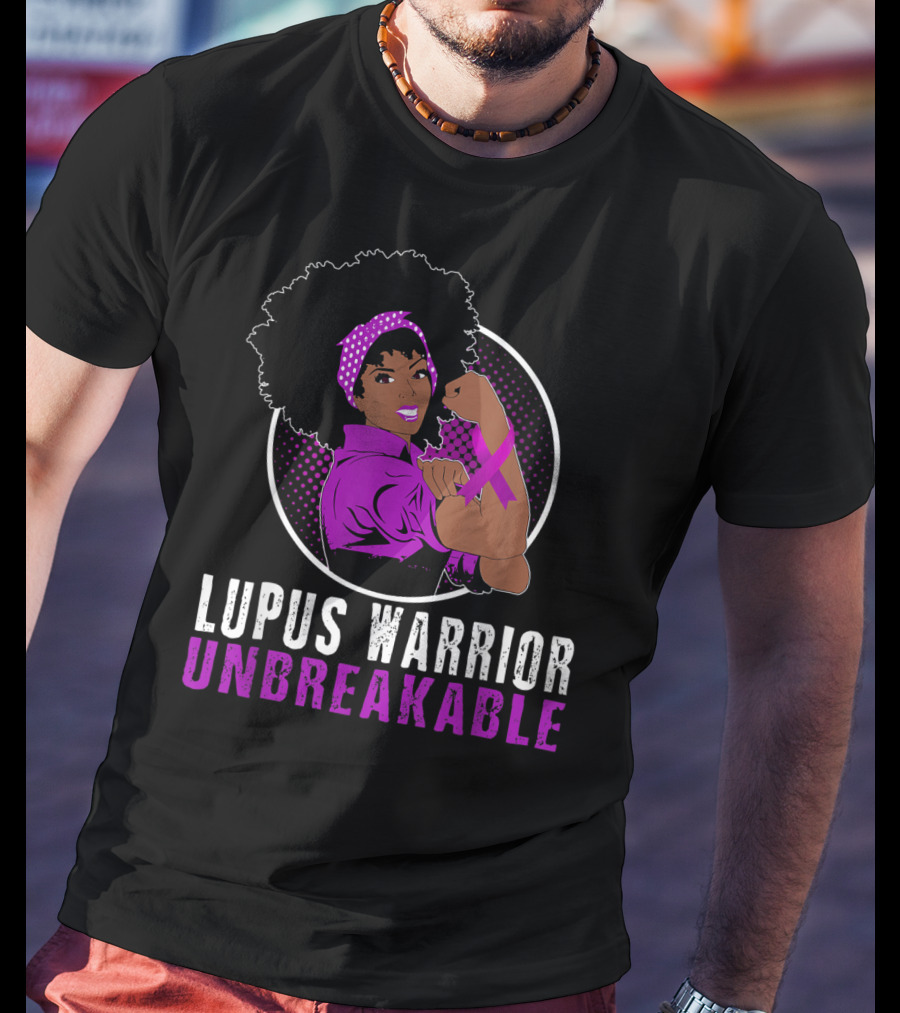 Unbreakable Lupus Warrior Black Girl With Afro And Purple T-Shirt