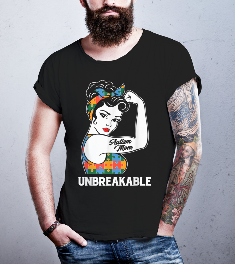Unbreakable Autism Mom Puzzle Pattern Awareness Strong T-Shirt