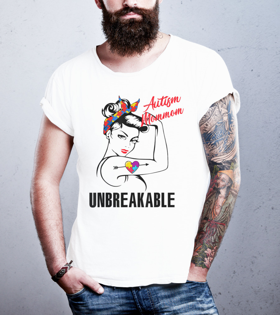 Autism Mommom Unbreakable Heart Puzzle Autism Awareness T-Shirt