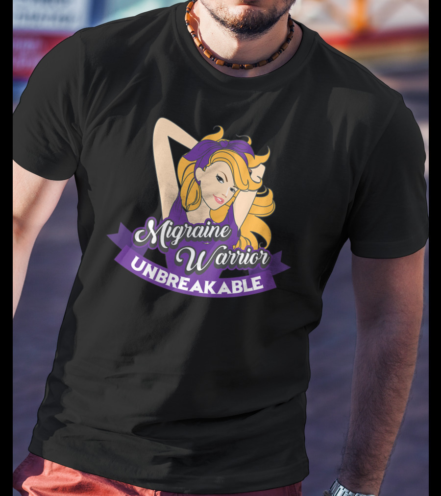 Migraine Warrior Unbreakable Awareness UP Purple Rosie Riveter T-Shirt
