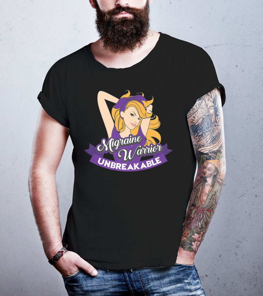 Migraine Warrior Unbreakable Awareness UP Purple Rosie Riveter T-Shirt