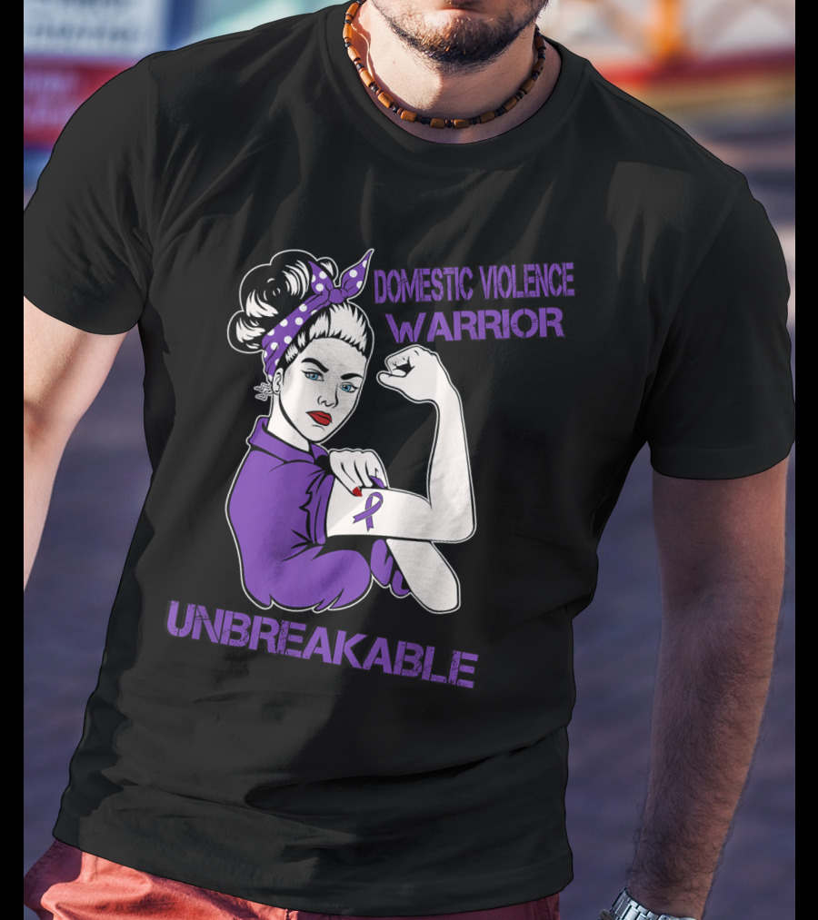 Domestic Violence Warrior Unbreakable Purple Ribbon Empowerment T-Shirt