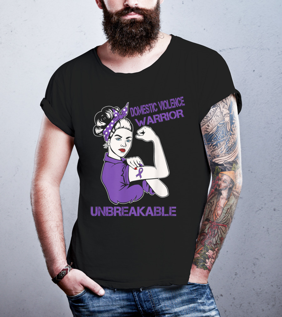 Domestic Violence Warrior Unbreakable Purple Ribbon Empowerment T-Shirt