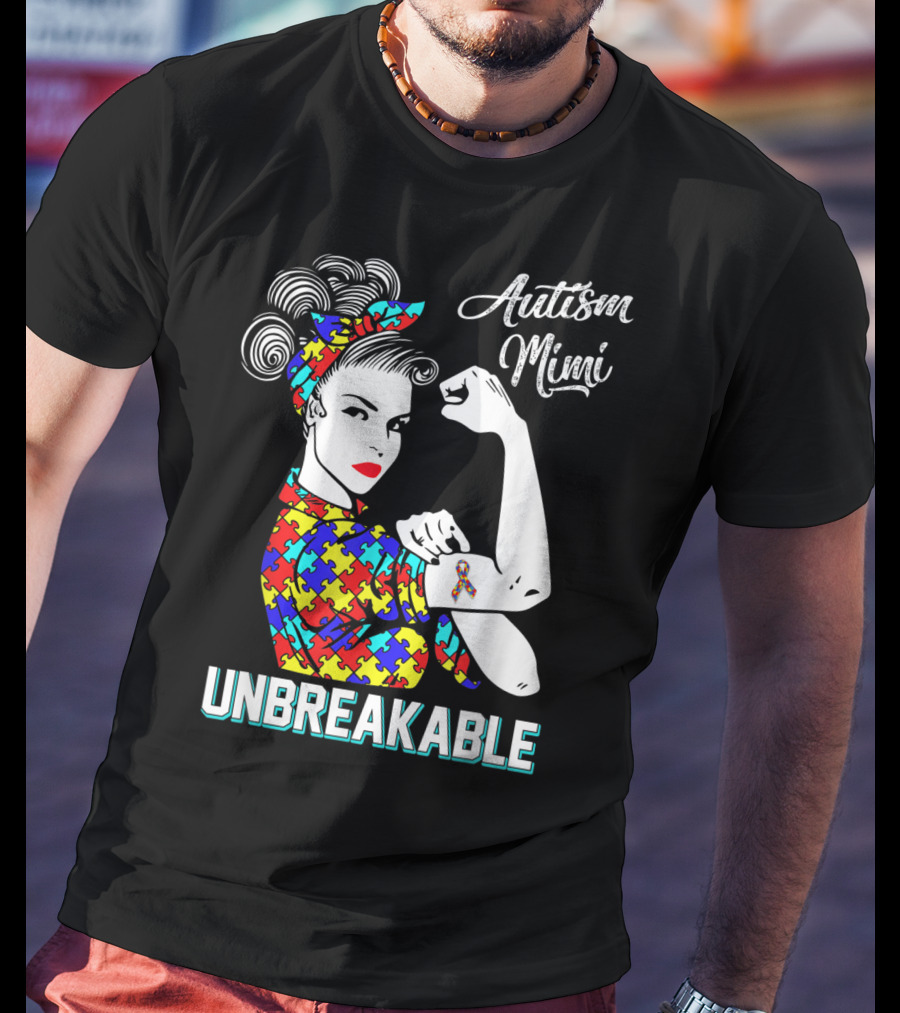 Autism Mimi Unbreakable Autism Awareness Rosie Puzzle Ribbon T-Shirt