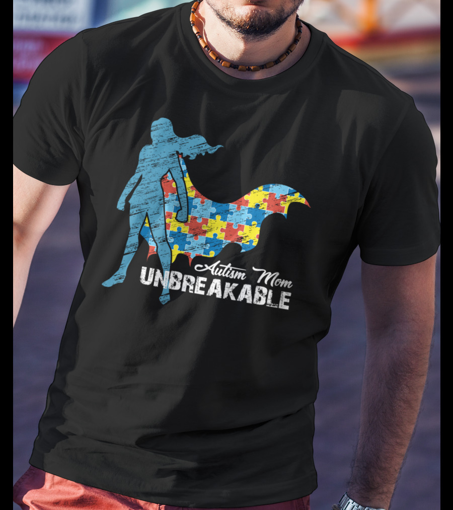 Autism Mom Unbreakable Puzzle Cape Superhero T-Shirt