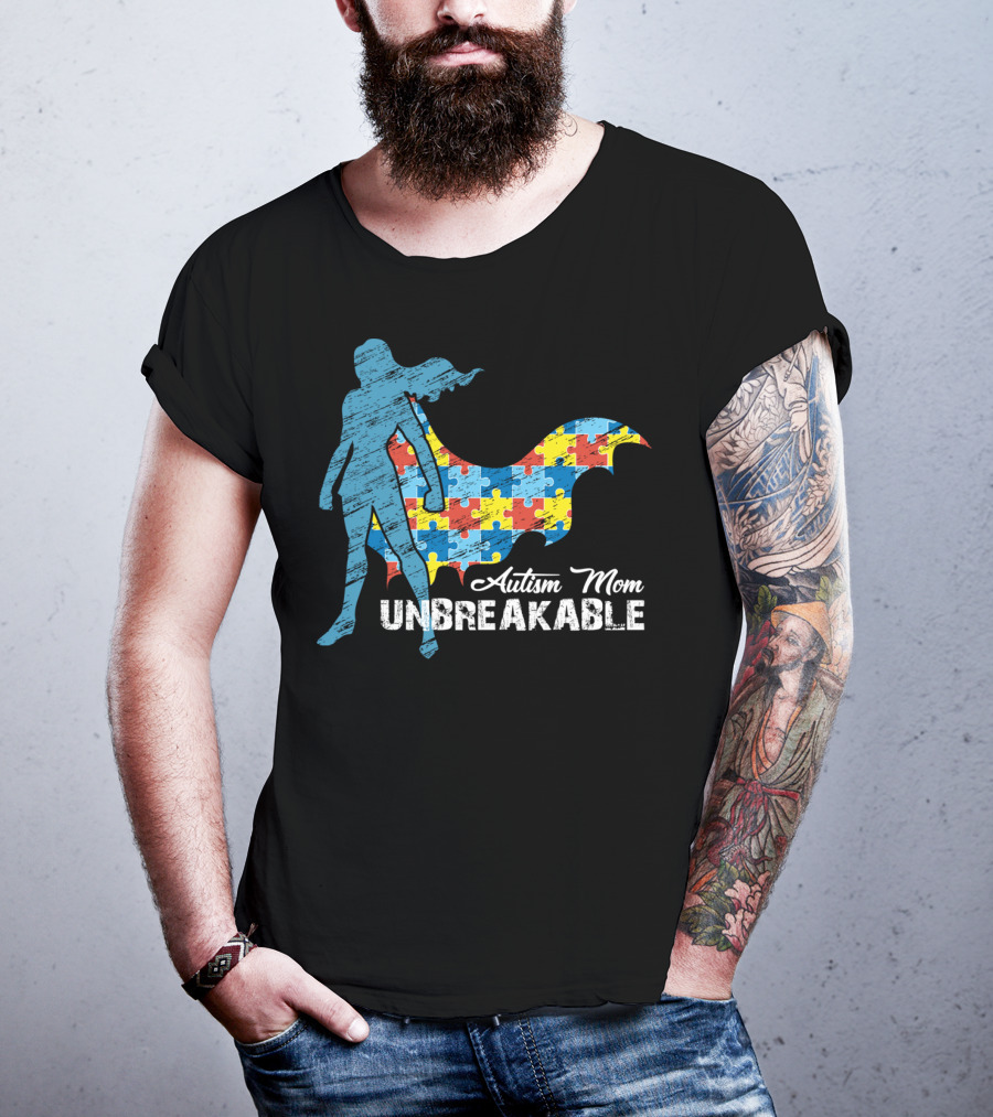 Autism Mom Unbreakable Puzzle Cape Superhero T-Shirt