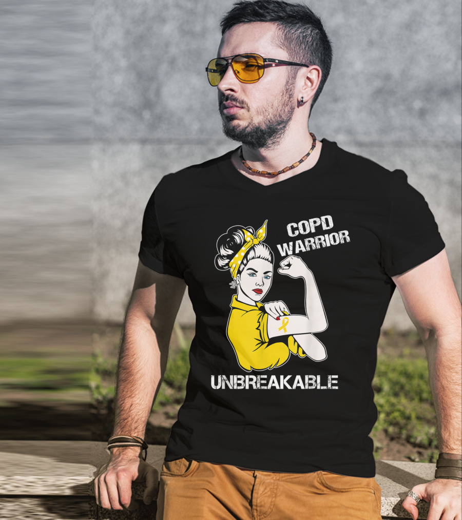 COPD Warrior Unbreakable Rosie Riveter Style Yellow T-Shirt