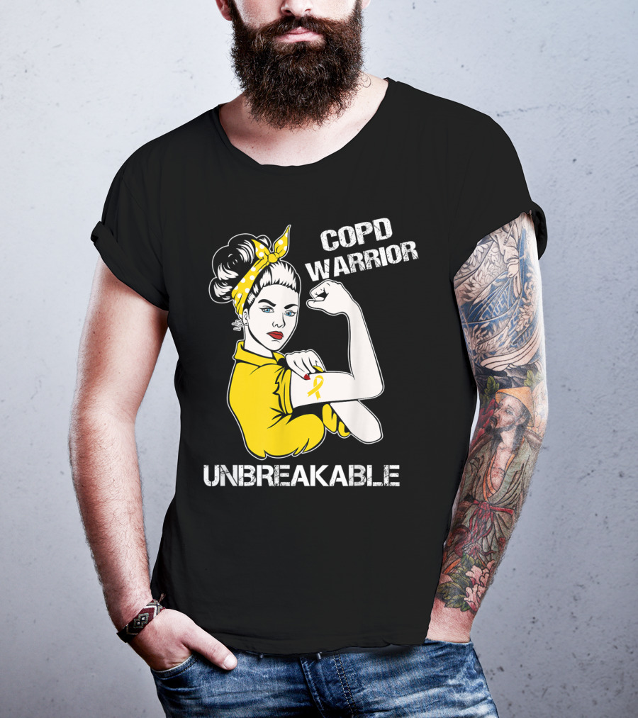 COPD Warrior Unbreakable Rosie Riveter Style Yellow T-Shirt