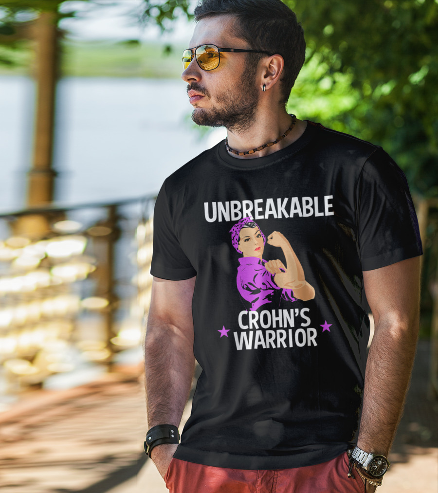 Unbreakable Crohn's Warrior Purple Awareness Rosie The Riveter T-Shirt