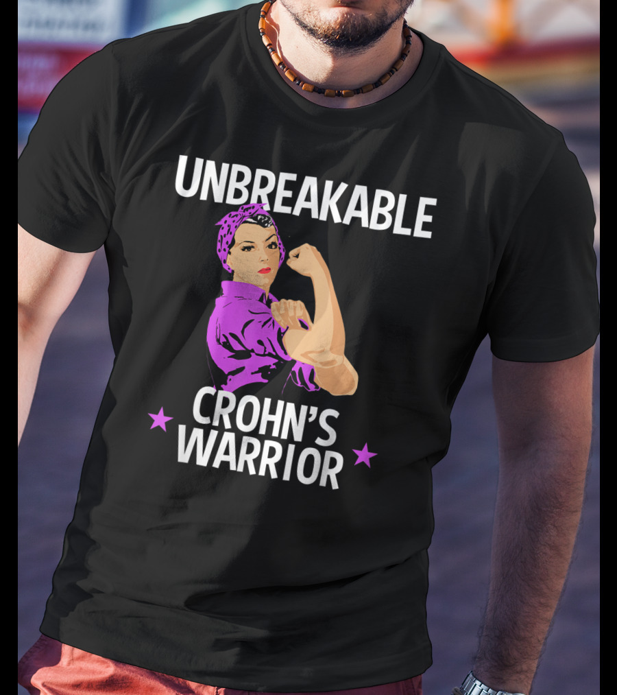 Unbreakable Crohn's Warrior Purple Awareness Rosie The Riveter T-Shirt