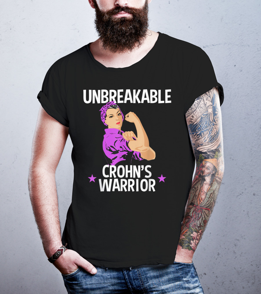 Unbreakable Crohn's Warrior Purple Awareness Rosie The Riveter T-Shirt