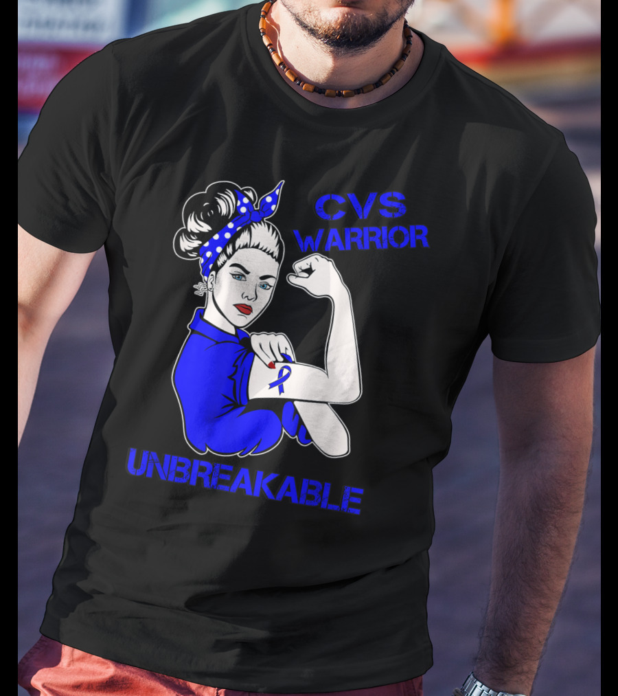 CVS Warrior Unbreakable Rosie The Riveter Style Blue Awareness T-Shirt