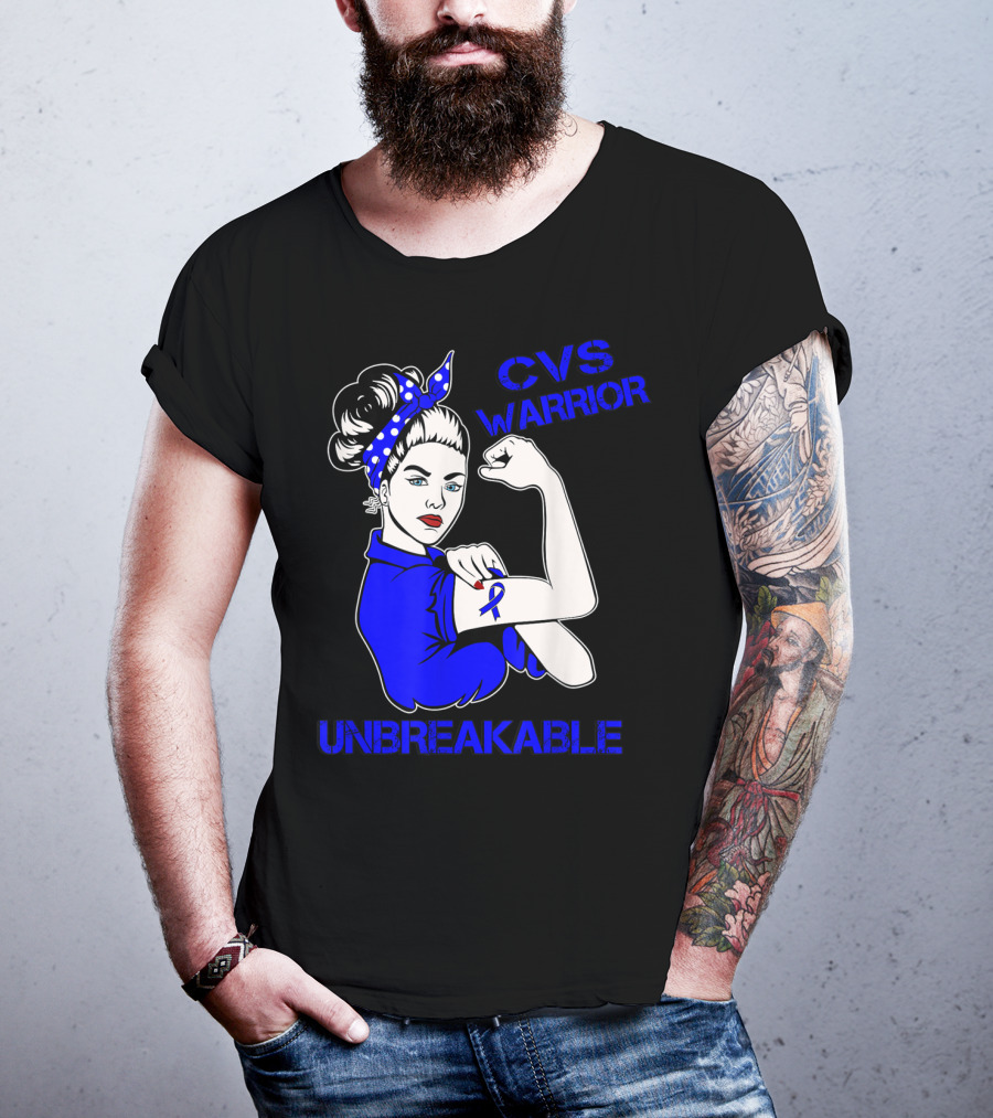 CVS Warrior Unbreakable Rosie The Riveter Style Blue Awareness T-Shirt