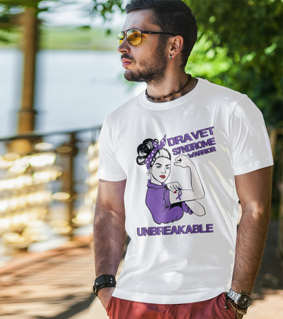 Dravet Syndrome Warrior Unbreakable Rosie Riveter Style Purple T-Shirt