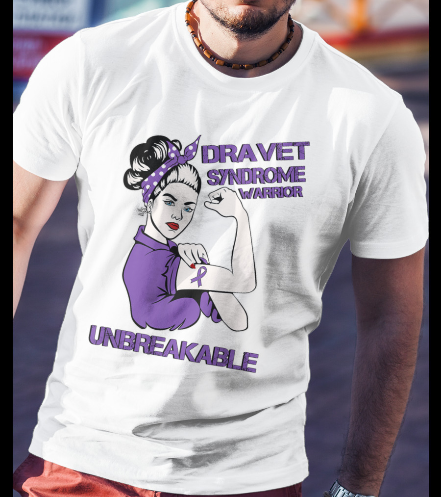 Dravet Syndrome Warrior Unbreakable Rosie Riveter Style Purple T-Shirt