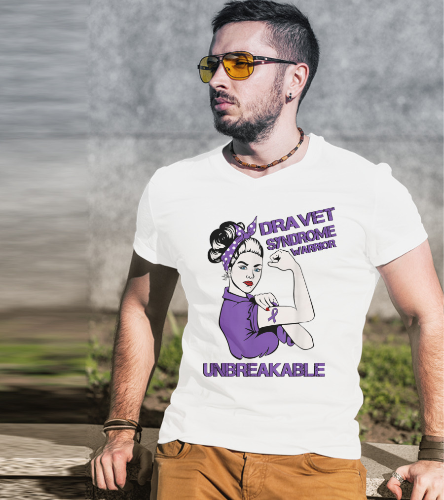 Dravet Syndrome Warrior Unbreakable Rosie Riveter Style Purple T-Shirt