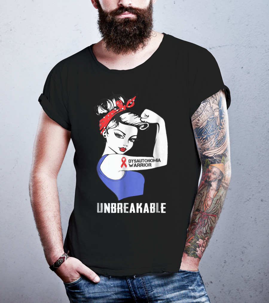 Dysautonomia Warrior Unbreakable Awareness Ribbon Tattoo Rosie The Riveter T-Shirt
