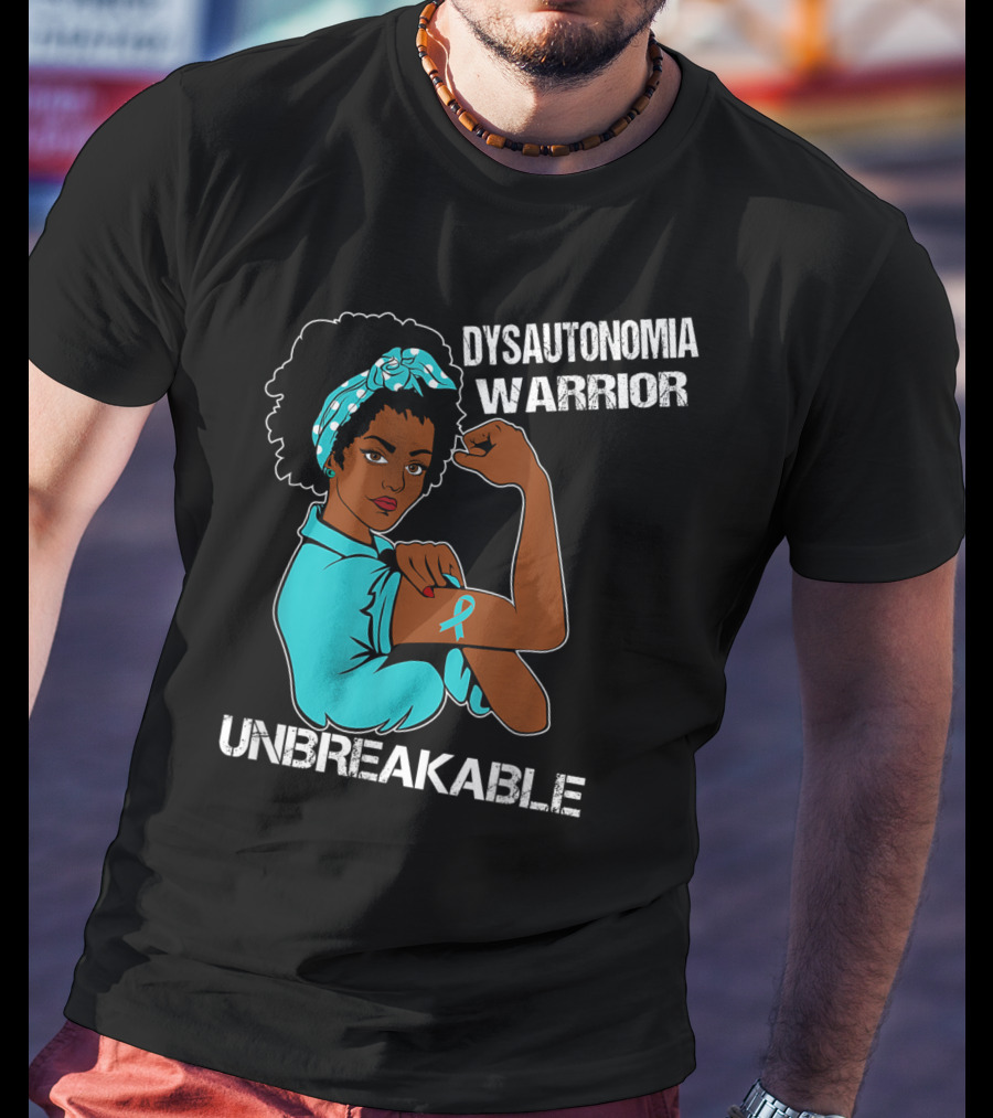 Dysautonomia Warrior Unbreakable Rosie The Riveter Style Blue Awareness T-Shirt