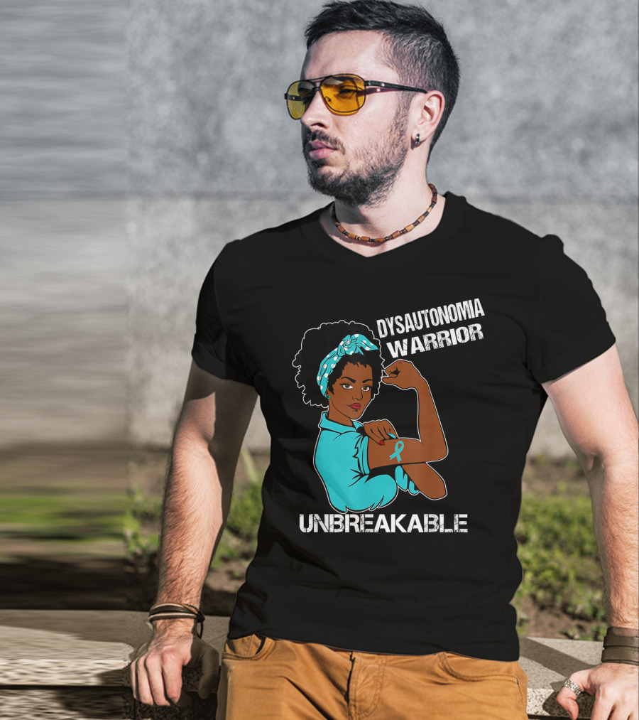 Dysautonomia Warrior Unbreakable Rosie The Riveter Style Blue Awareness T-Shirt