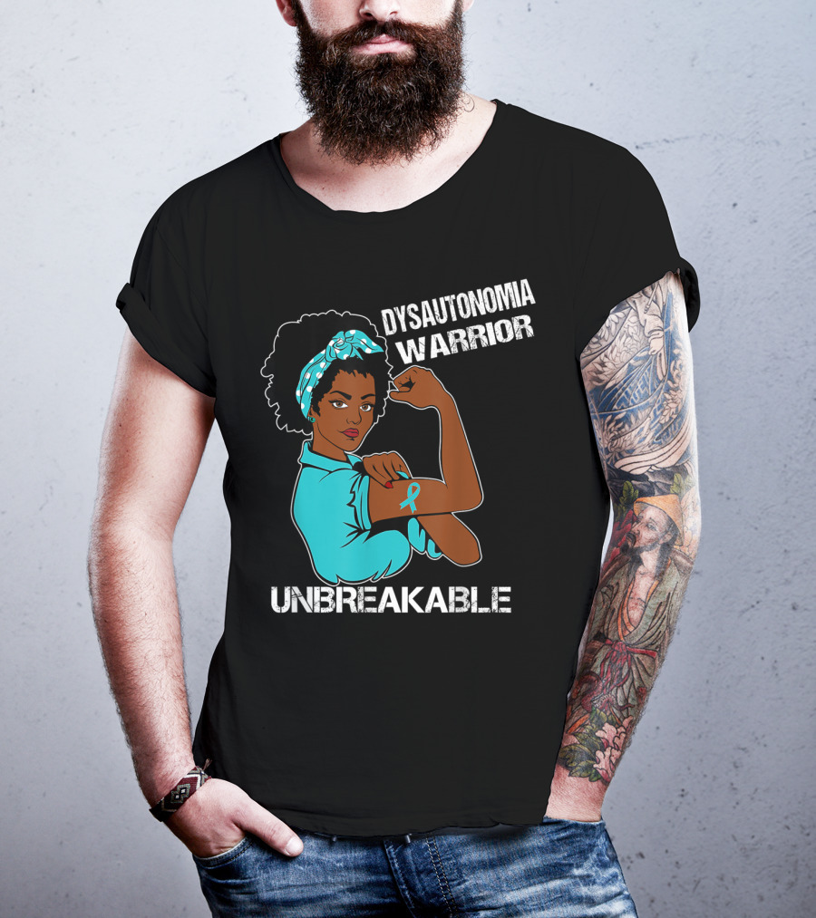 Dysautonomia Warrior Unbreakable Rosie The Riveter Style Blue Awareness T-Shirt