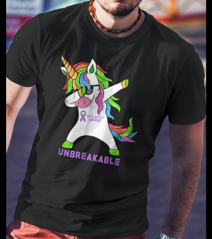 Epilepsy Warrior Unbreakable Dab Unicorn Rainbow Mane T-Shirt
