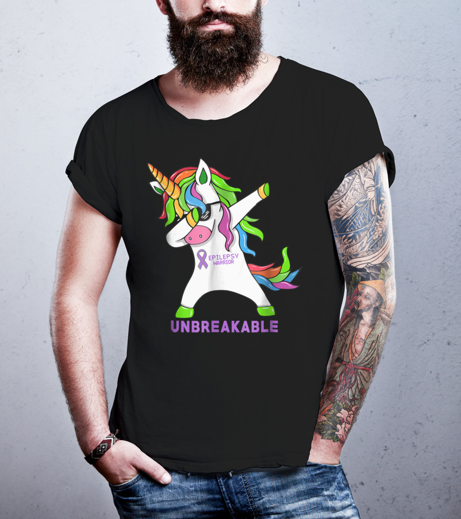 Epilepsy Warrior Unbreakable Dab Unicorn Rainbow Mane T-Shirt
