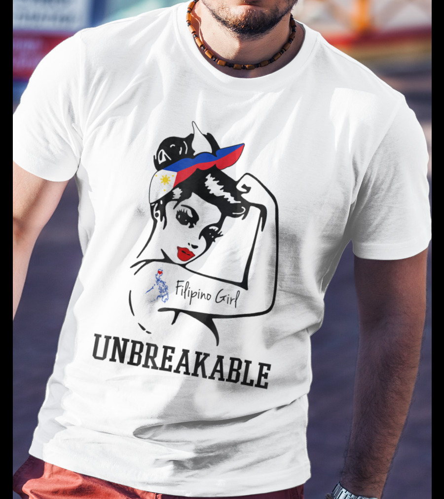 Filipino Girl Unbreakable Rosie The Riveter Style With Philippine Flag Elements T-Shirt