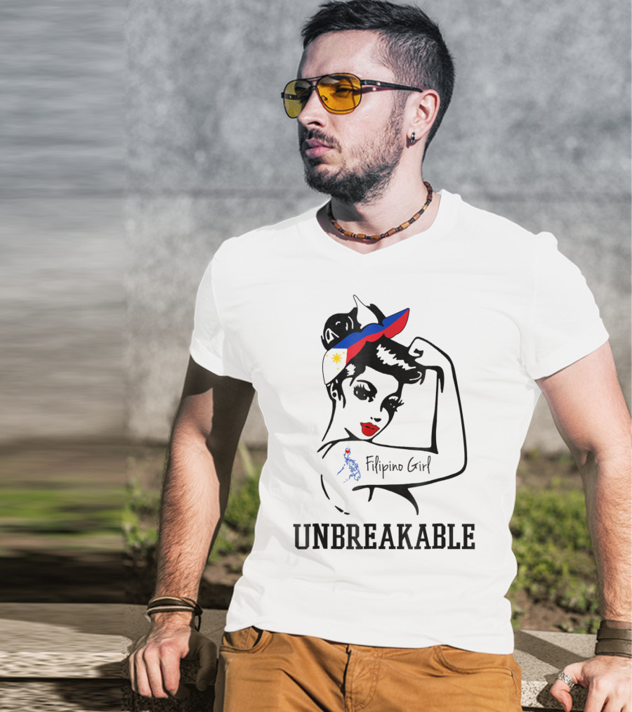 Filipino Girl Unbreakable Rosie The Riveter Style With Philippine Flag Elements T-Shirt