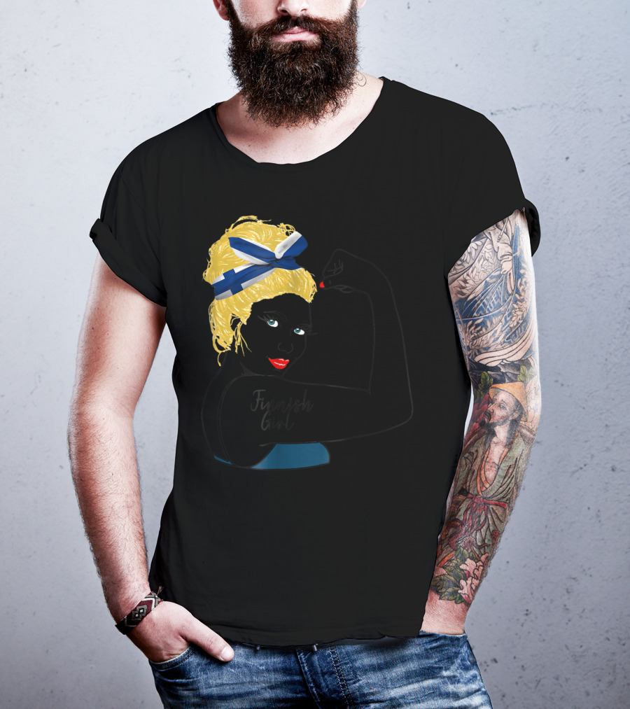 Finnish Girl Unbreakable Rosie The Riveter Style With Flag Headscarf T-Shirt