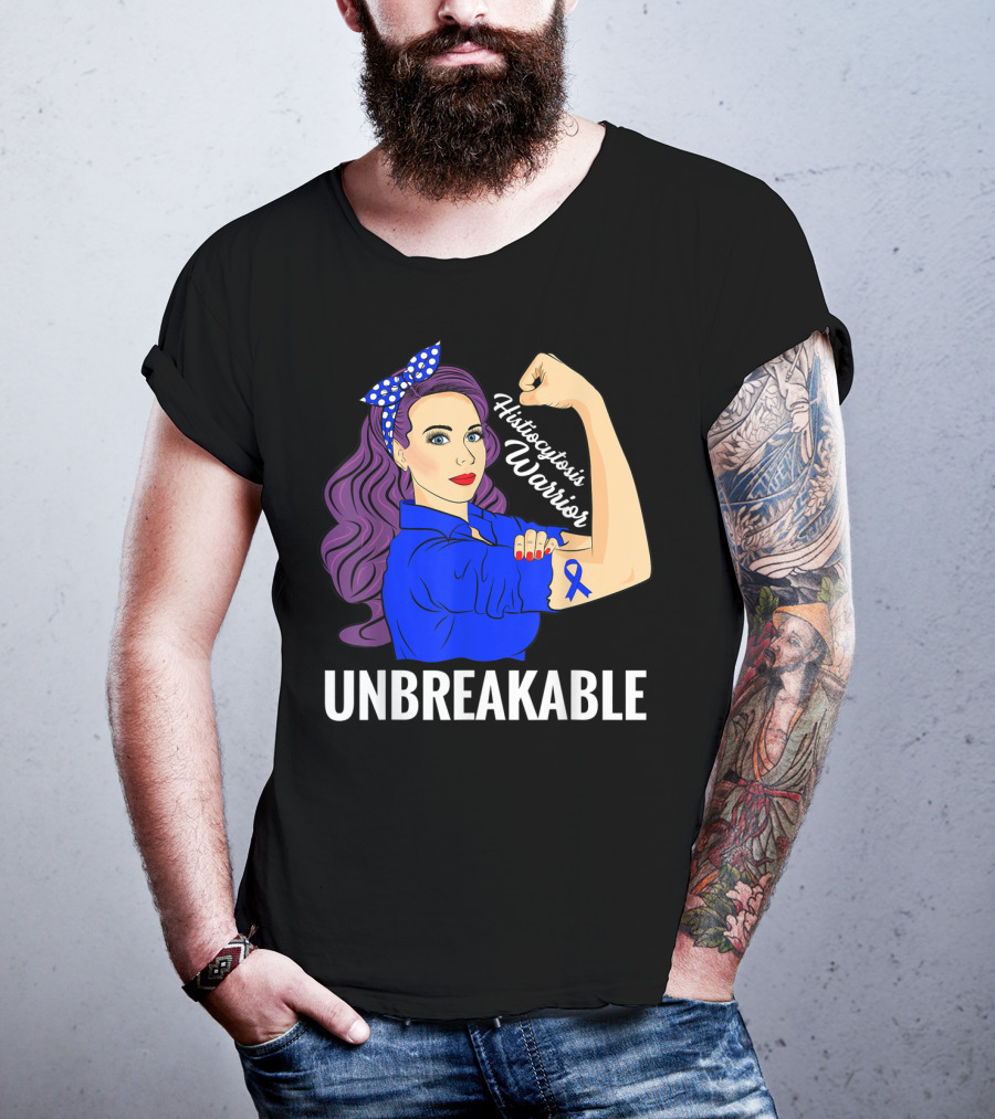 Histiocytosis Warrior Unbreakable Awareness Blue Ribbon Iconic Strength T-Shirt