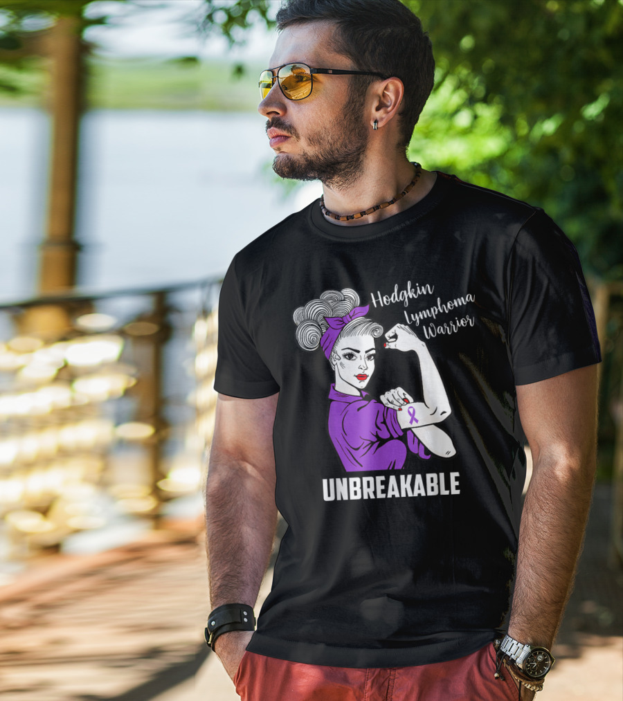 Hodgkin Lymphoma Warrior Unbreakable Rosie The Riveter Awareness T-Shirt