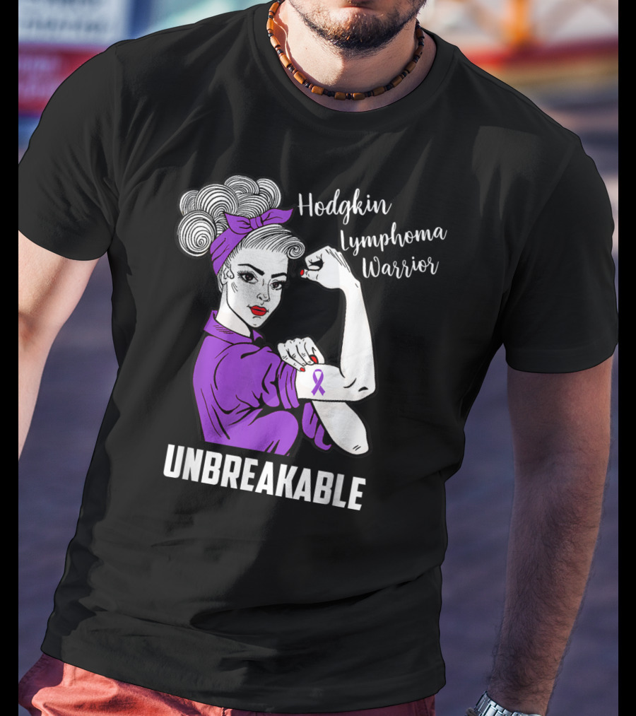 Hodgkin Lymphoma Warrior Unbreakable Rosie The Riveter Awareness T-Shirt