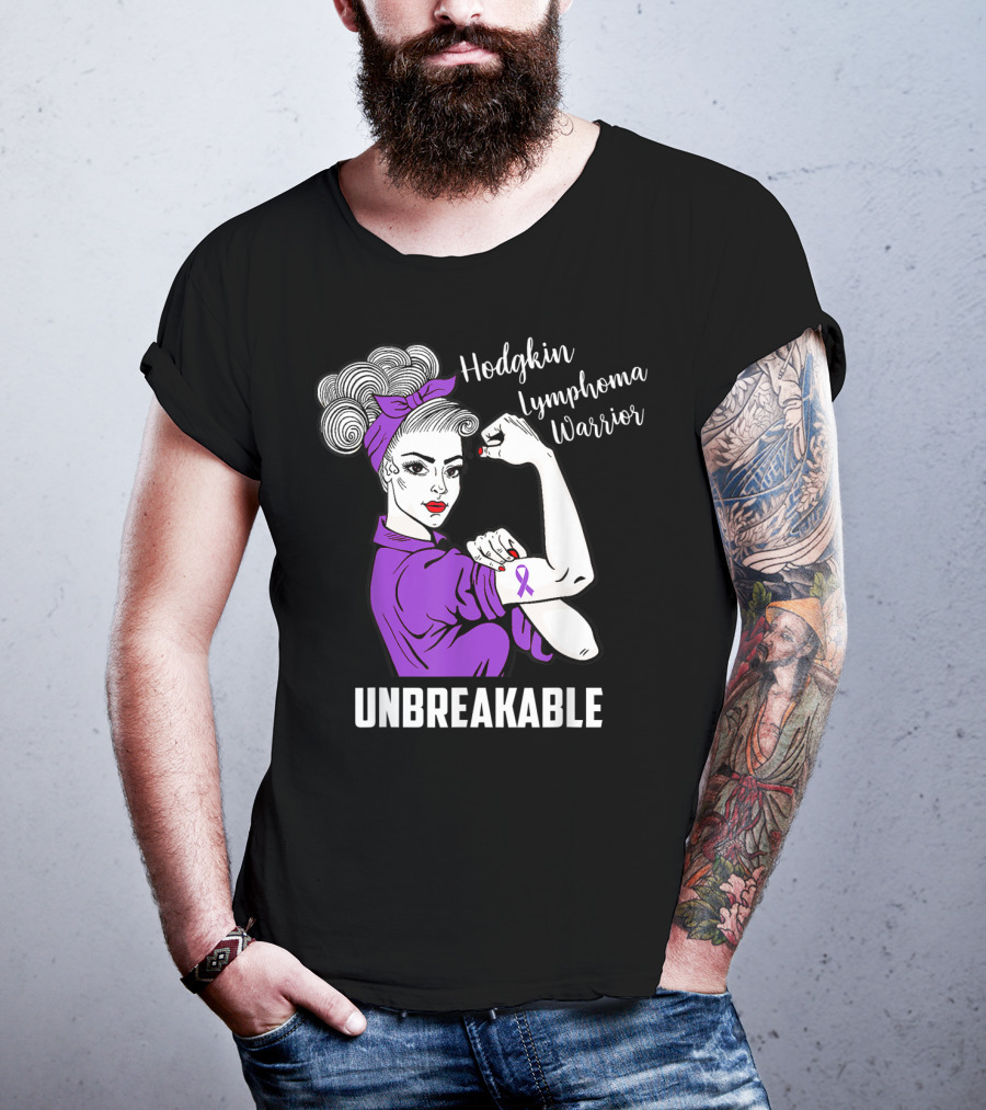Hodgkin Lymphoma Warrior Unbreakable Rosie The Riveter Awareness T-Shirt