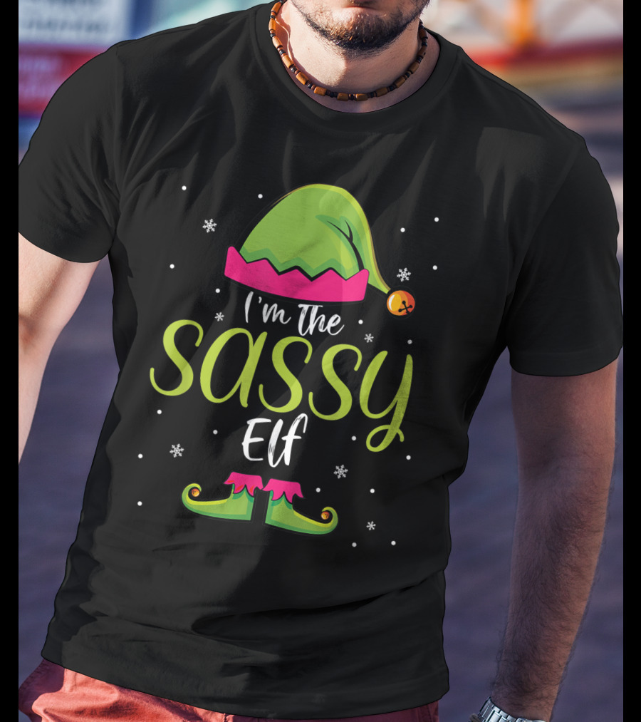 I'm The Sassy Elf Christmas Hat And Shoes Snowflakes T-Shirt