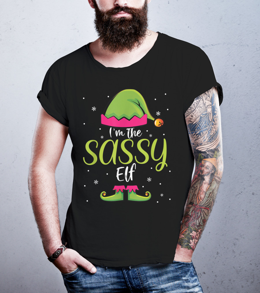 I'm The Sassy Elf Christmas Hat And Shoes Snowflakes T-Shirt