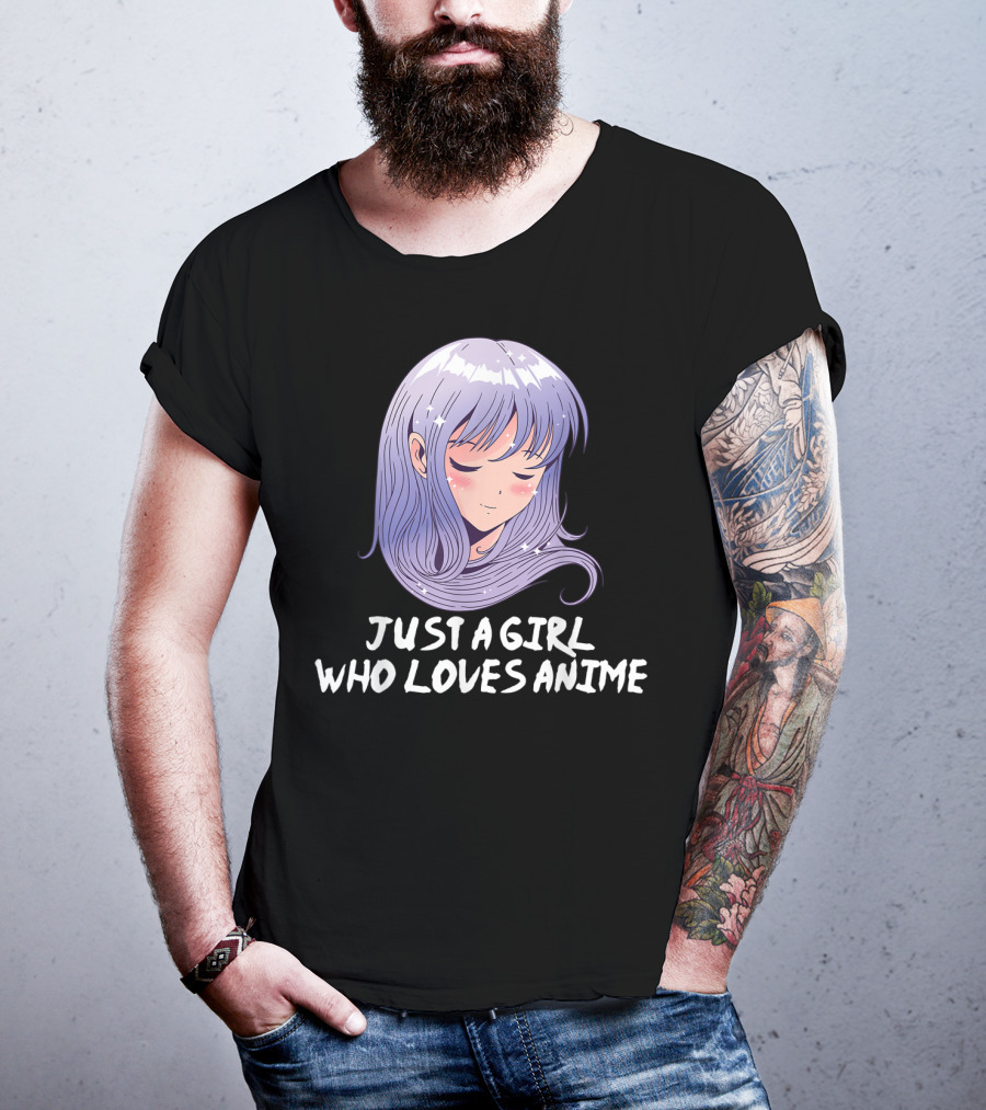 Just A Girl Who Loves Anime Japanese Anime Purple Hair Character T-Shirt