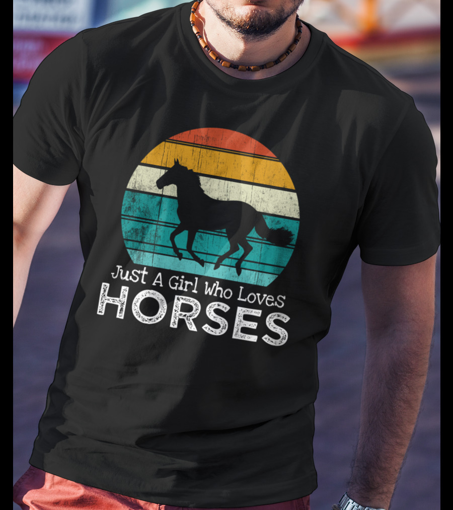 Just A Girl Who Loves Horses Retro Sunset Horse Girls T-Shirt