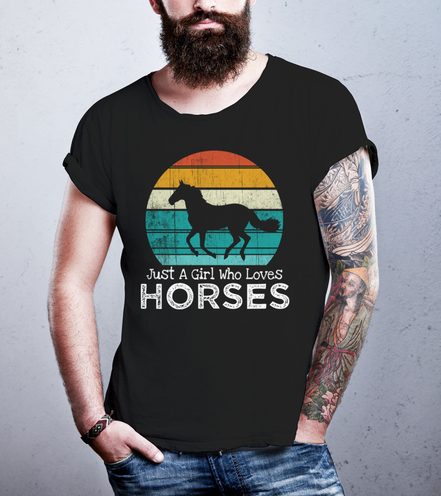 Just A Girl Who Loves Horses Retro Sunset Horse Girls T-Shirt