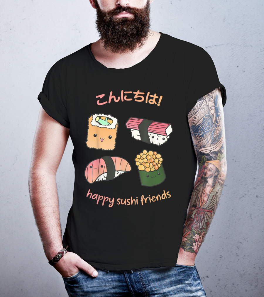 Kawaii Japanese Sushi Happy Sushi Friends T-Shirt