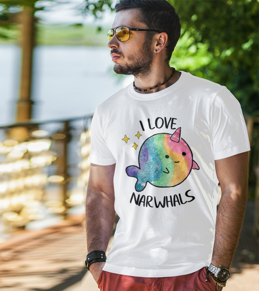 I Love Narwhals Rainbow Whale Kids T-Shirt