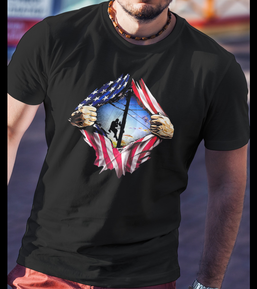 American Flag Lineman USA Patriotic Power Worker T-Shirt