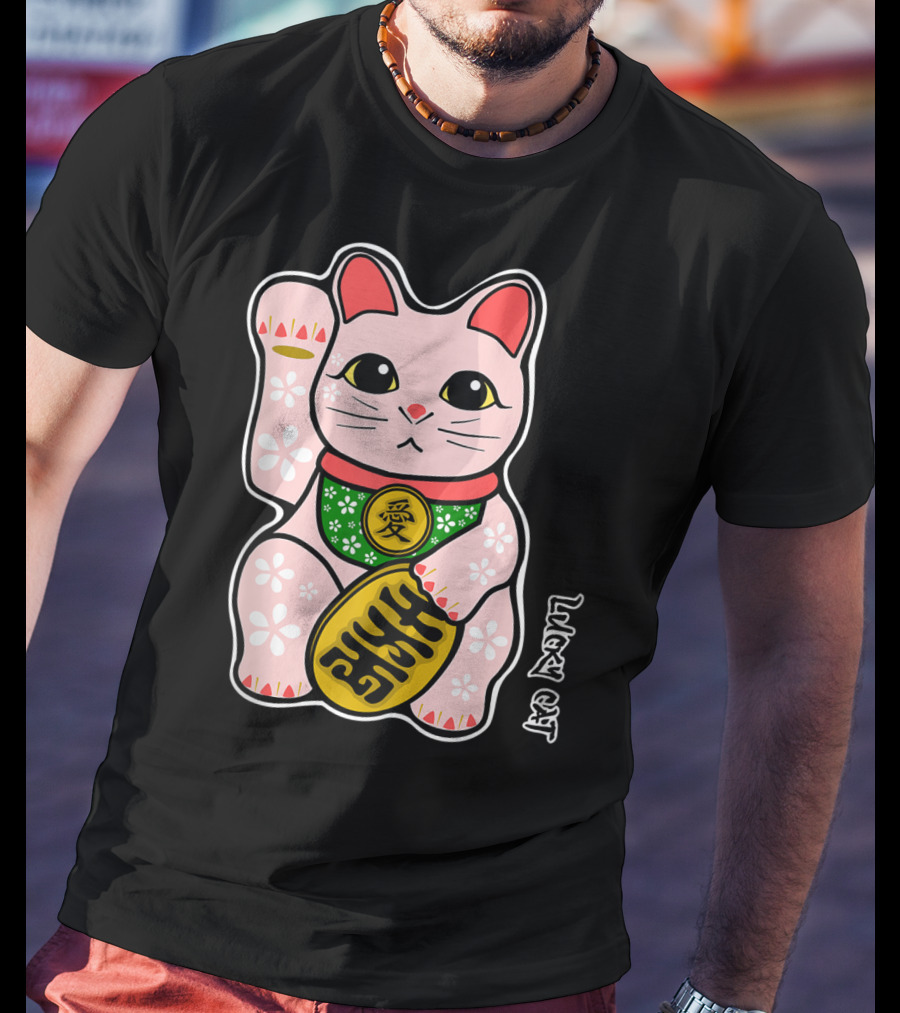 Lucky Cat Manekineko Japanese Love Prosperity Symbol Icon Floral T-Shirt
