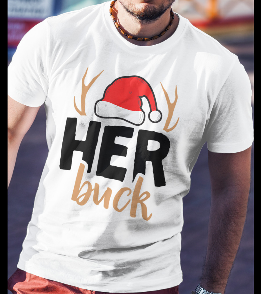 Her Buck Christmas Antlers Santa Hat Matching Mens T-Shirt