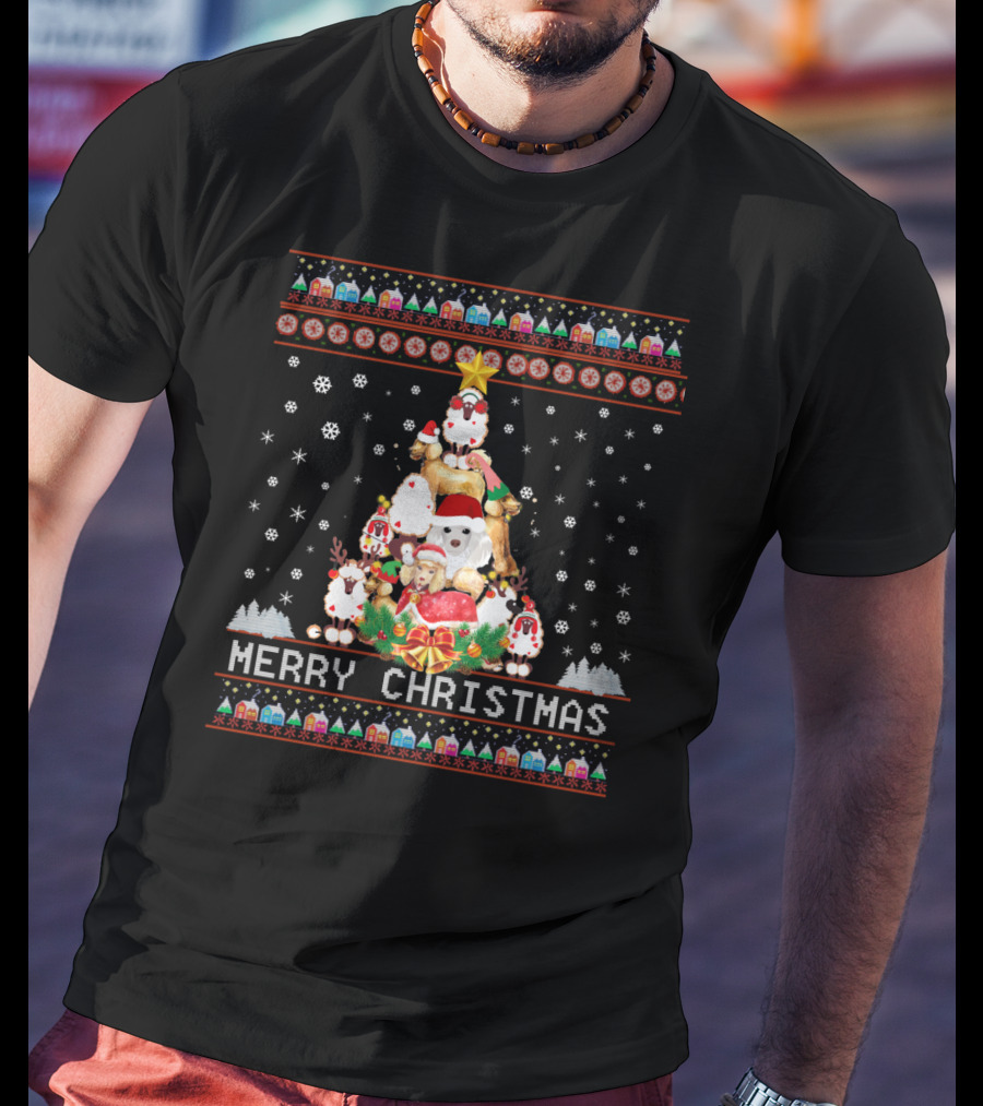 Merry Christmas Poodles And Santa Festive T-Shirt